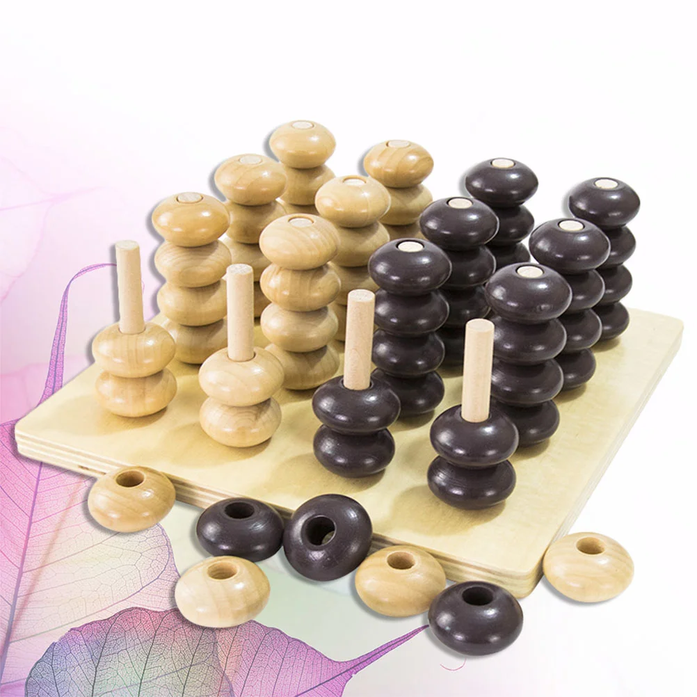 3D 4 In A Row Tables Game, Fun Wooden Board Games Classic Board 4 Game For Family Party Travel Board Game