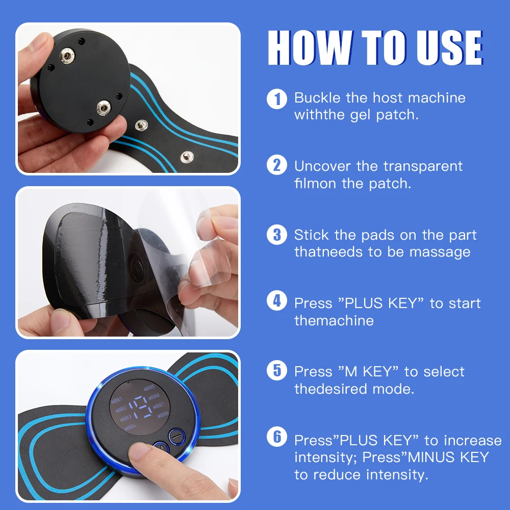 EMS Electric Cervical Massage Neck Massager Lcd Display Patch Low Frequency Pulse Muscle Stimulator Pads Pain Relief Relaxation 5
