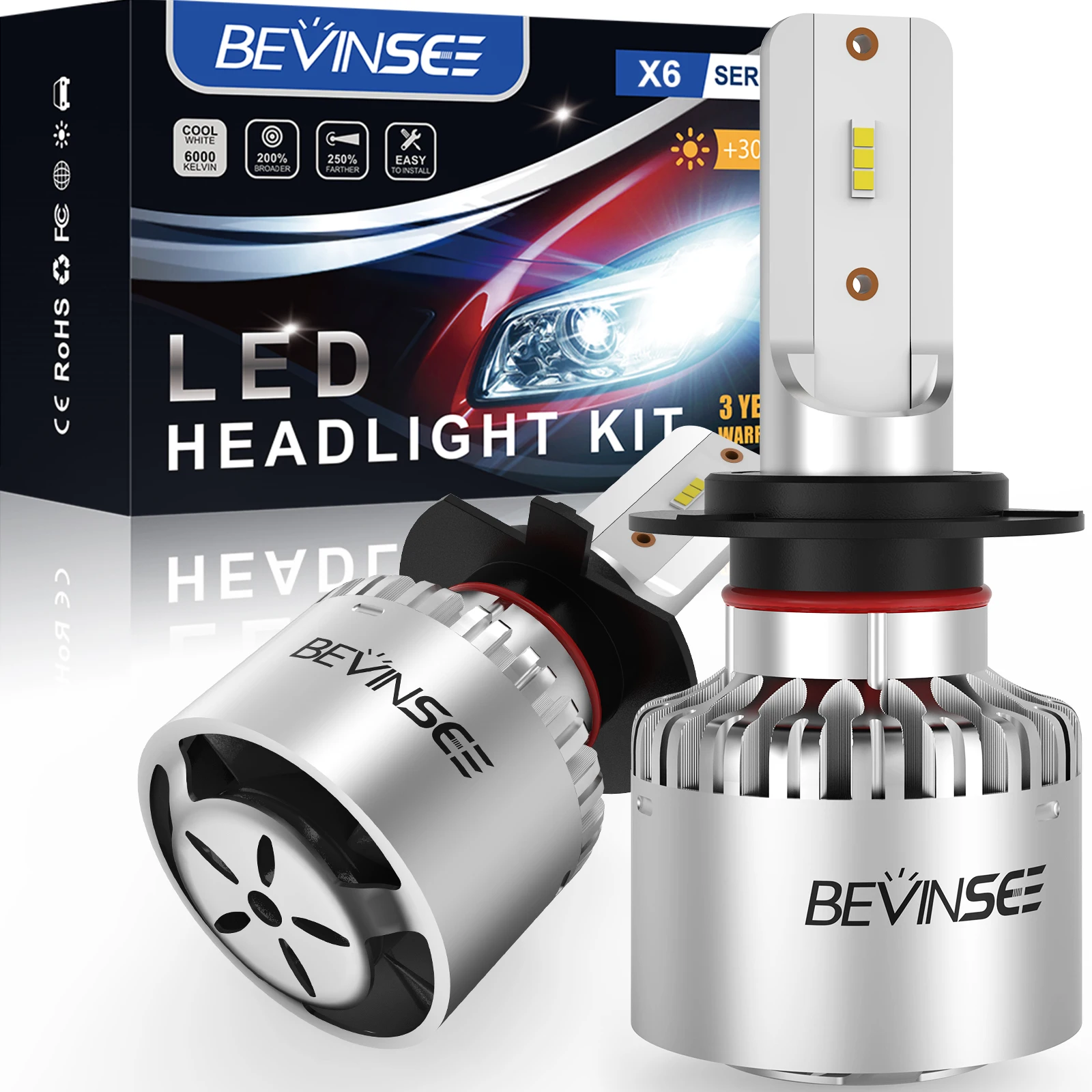 Bevinsee-bombillas LED H4 H7 H11 H1 H3 12V 24V 6000K 8000K 9005 HB3 9006  HB4 880 881 9004 9007 H13 Hi/Lo para coche, F31B - AliExpress