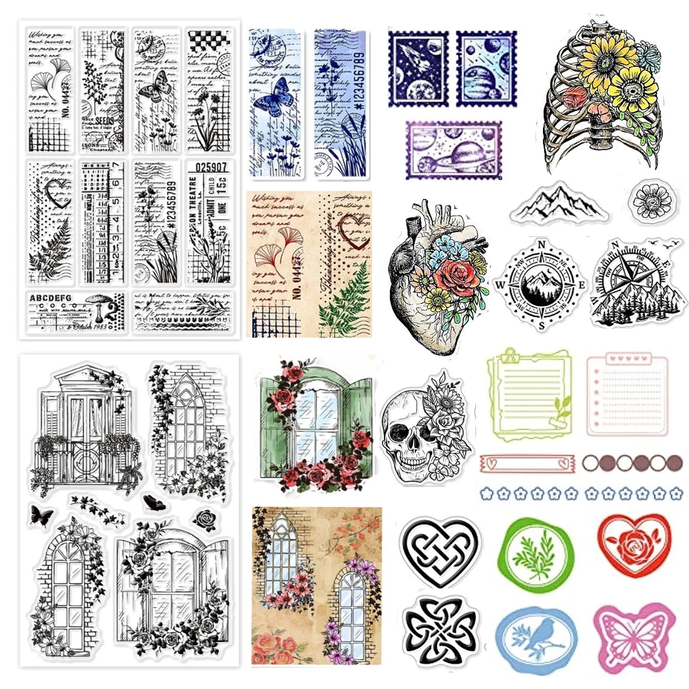 

Plants Pattern Transparent Stamps Flower Text Reuse Clear Stamps Tiny Vintage Style Silicone Clear Stamp Seals for DIY Scrapbook