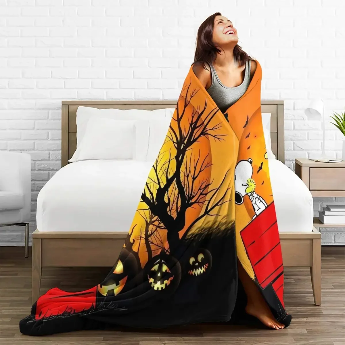 Halloween Halloween Snoopy Soft Warm Blanket Miniso Picnic Plush Throw Blanket Couch Chair Flannel Bedspread Sofa Bed Cover 4