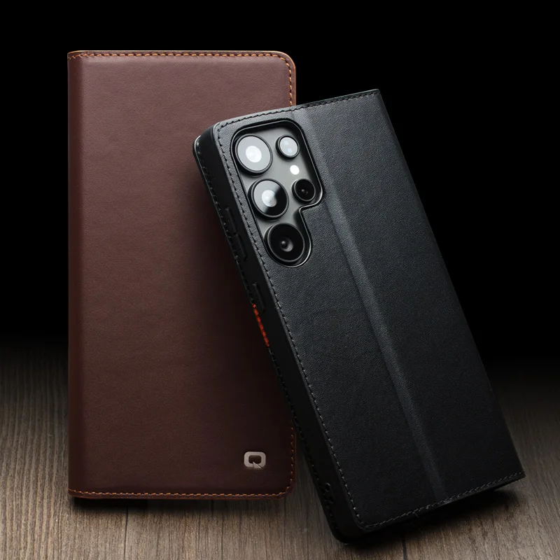 Genuine Leather Phone Case With Card Slots Cover For Samsung S25 + Plus Ultra
