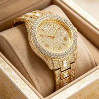 Montre à quartz plaquée or pour homme avec bracelet serti de cristaux – Luxueuse, coffret cadeau inclus 1