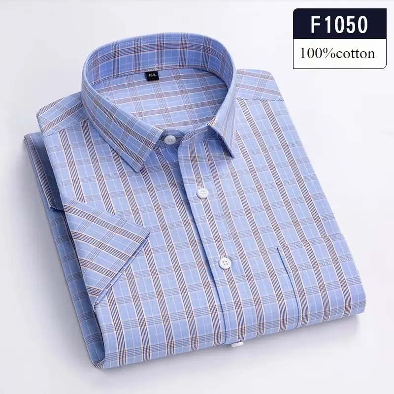 New in Shirt High Quality 100% Cotton Summer Short Sleeve Shirts for Men Slim Fit Casual Shirt Thin Plaid Tops Soft Office Cloth - Image 22