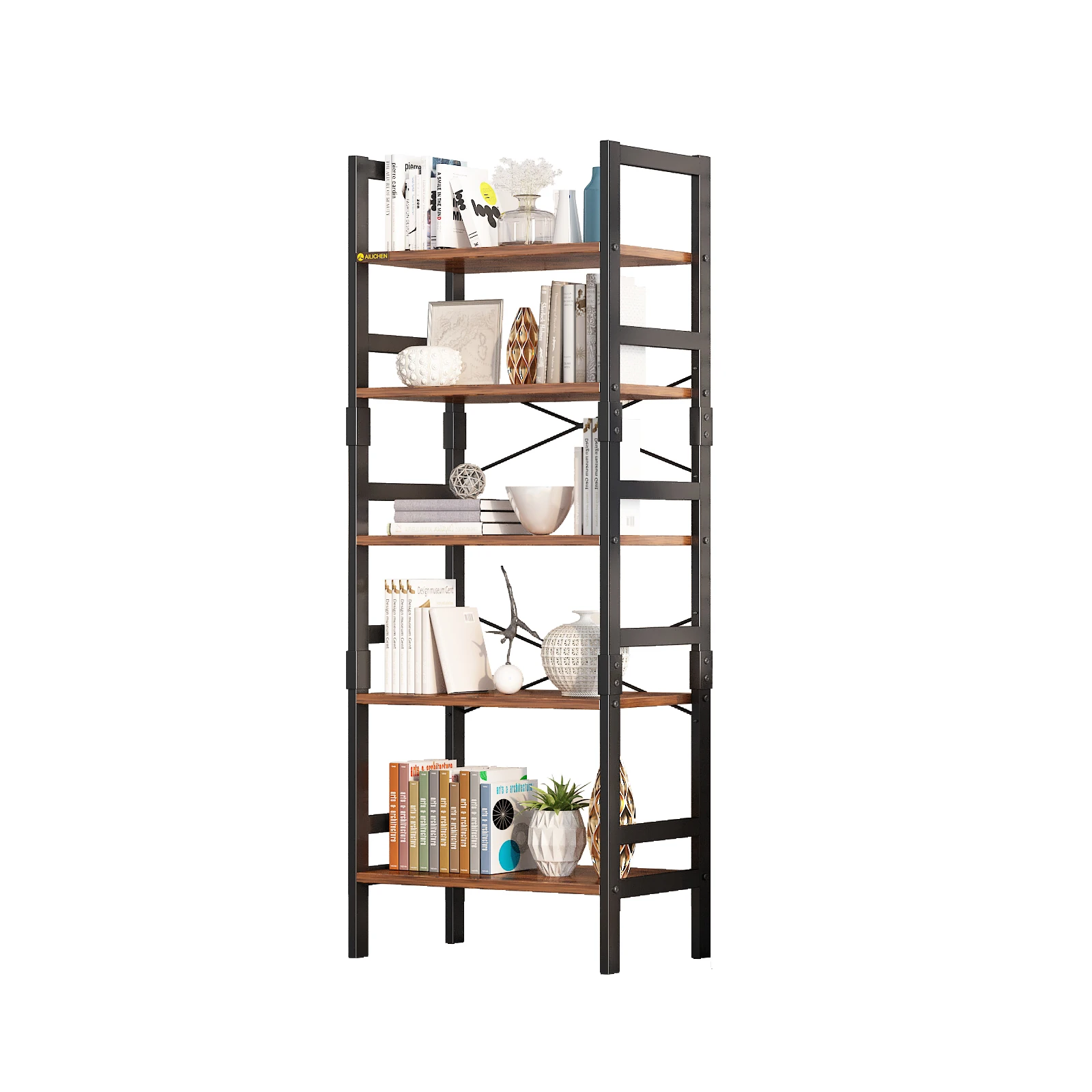 

5 Tier Bookshelf, 68.9" Wood Tall Bookcase and Bookshelves, Multifunctional Storage Organizer Plant Shelving Stand, Rustic Brown