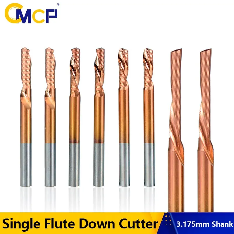 

CMCP Down Cut Router Bit 1/8 Shank Carbide End Mill TiCN Coated 1 Flute Milling Cutter for Woodworking Tool CNC Cutter