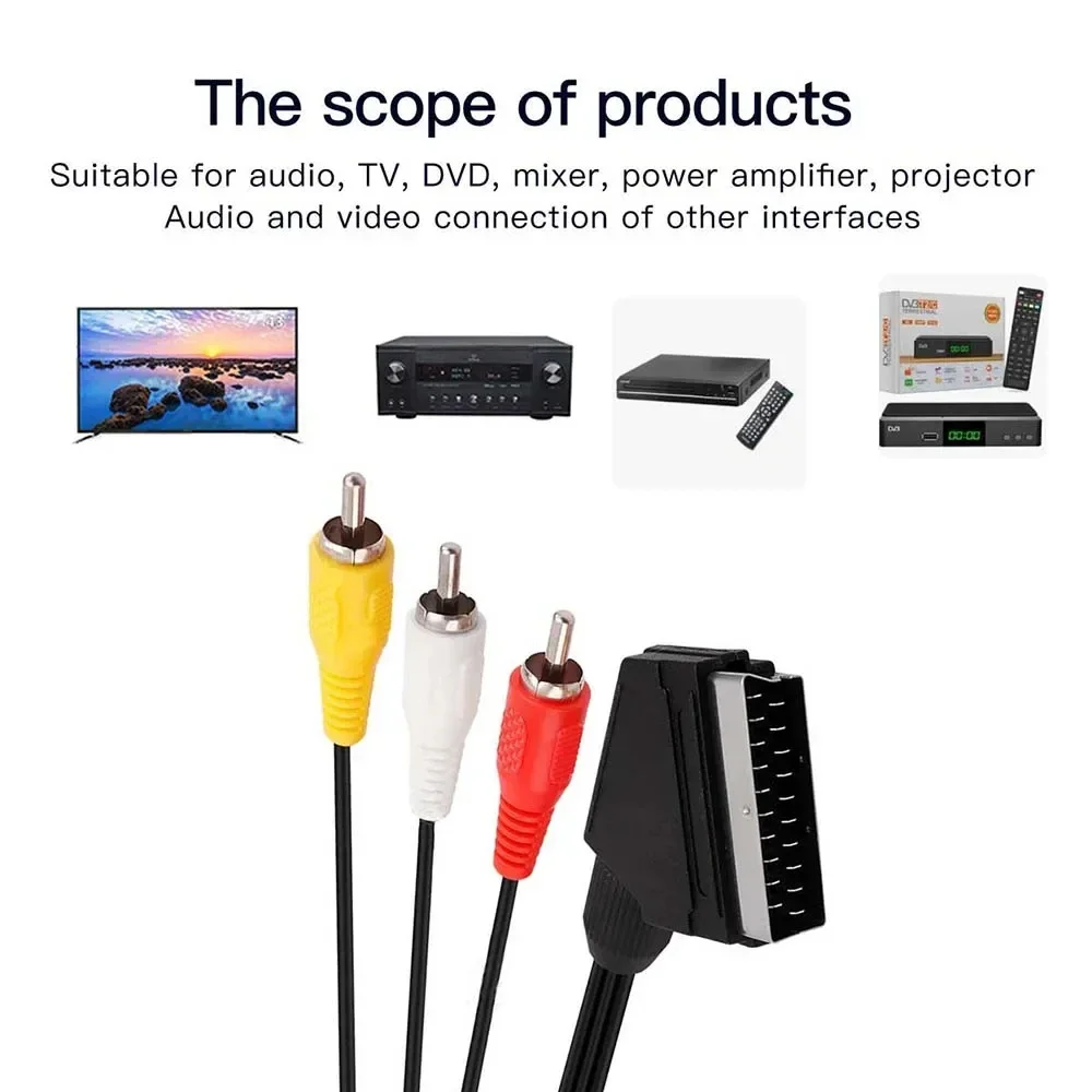 AV Cable Scart to RCA Composite 21-pin Scart to 3XRCA Cord Scart