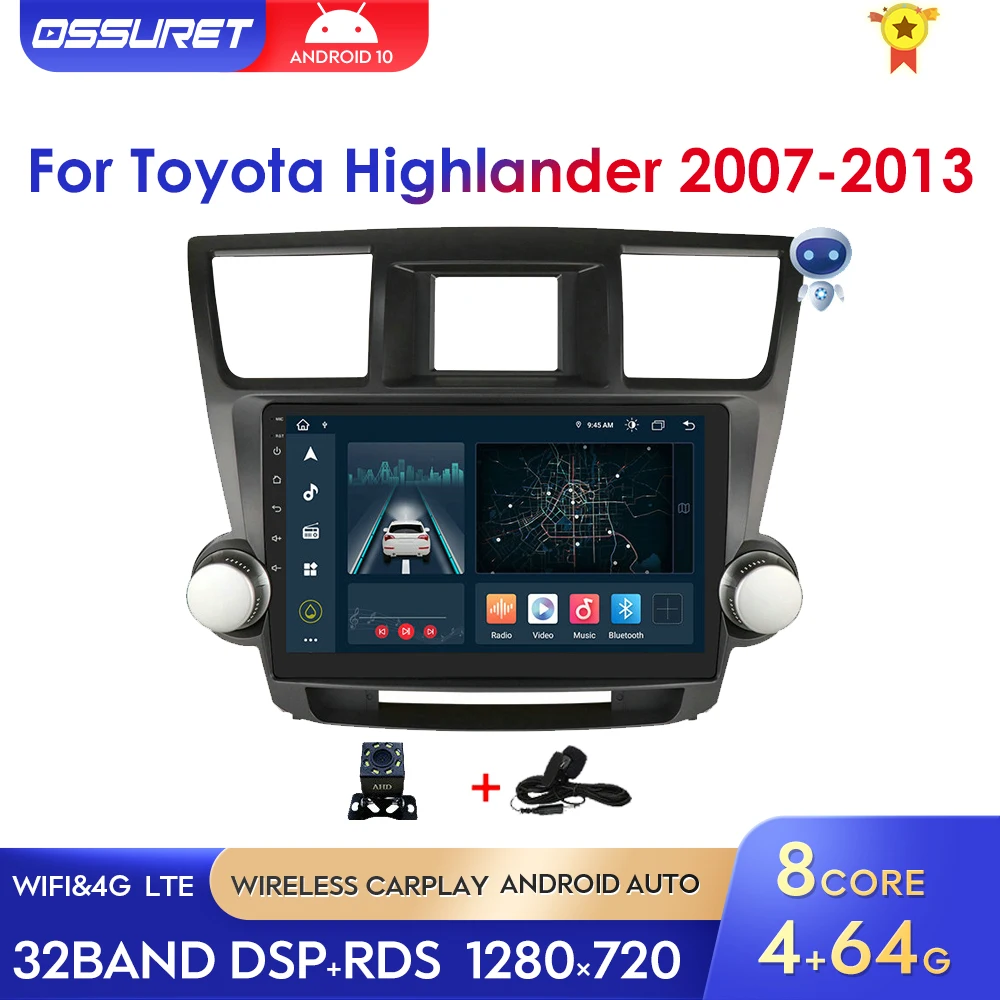 Авторадио Carplay Android GPS для Toyota Highlander 2007 - 2013 автомобильное радио мультимедийный