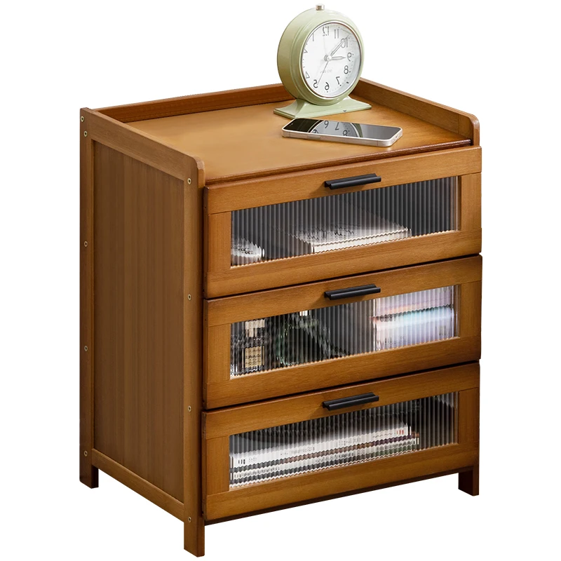 Simple Modern Nightstand Bamboo Storage Cabinet Bedside Storage Organizer Multifunctional Drawer for Home Bedroom