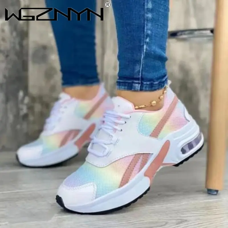 

Ladies Sneakers Spring And Autumn New Lace Up Wedge Platform Shoes 2023 Outdoor Fashion Air Cushion Casual Running Shoes Women