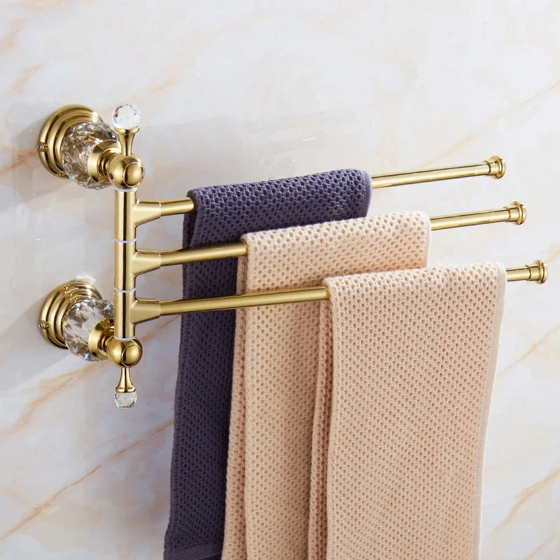 Gold Crystal Towel Rack European Bathroom Hooks Hardware Suite Bathroom Brass Shower Basket Towel Ring Accessories