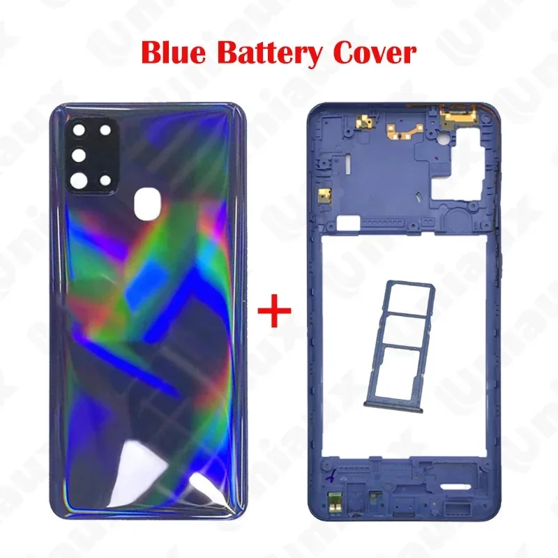 Per Samsung Galaxy A21s A217 A217F Custodia del telefono Telaio centrale chaiss Coperchio posteriore della batteria Coperchio del pannello Coperchio posteriore Obiettivo in vetro della fotocamera - immagine 5