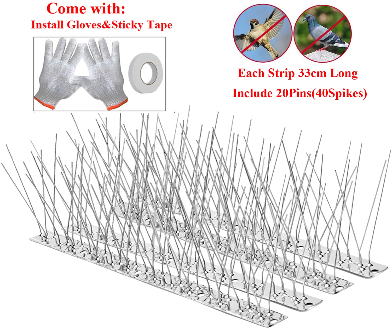 Bird Spikes with Stainless Steel Base,Durable Bird Repellent Spikes Arrow Pigeon Spikes Fence Kit for Deterring Small Bird