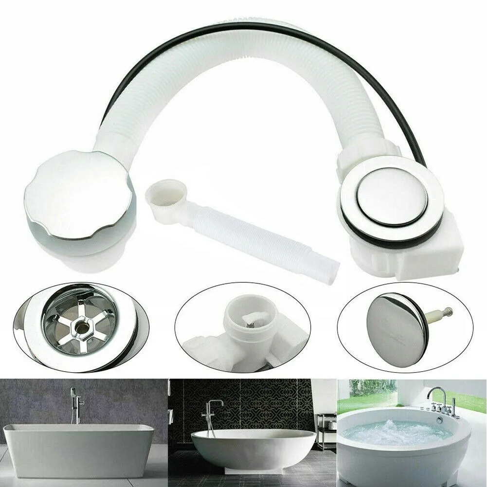 

1set Concealed Bath Overflow Waste Pop-Up Plug Plastic Pipe And Chrome Handle Bathroom Kit Round Chrome Hardware Supplies
