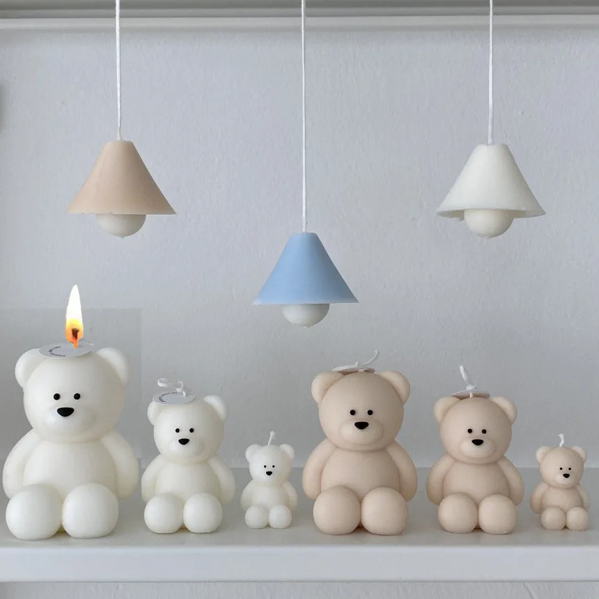 DIY 귀여운 곰 캔들 실리콘 몰드, 수제 초콜릿 아로마 캔들, 왁스 몰드, 홈 장식, 석고 장식 몰드, 3D