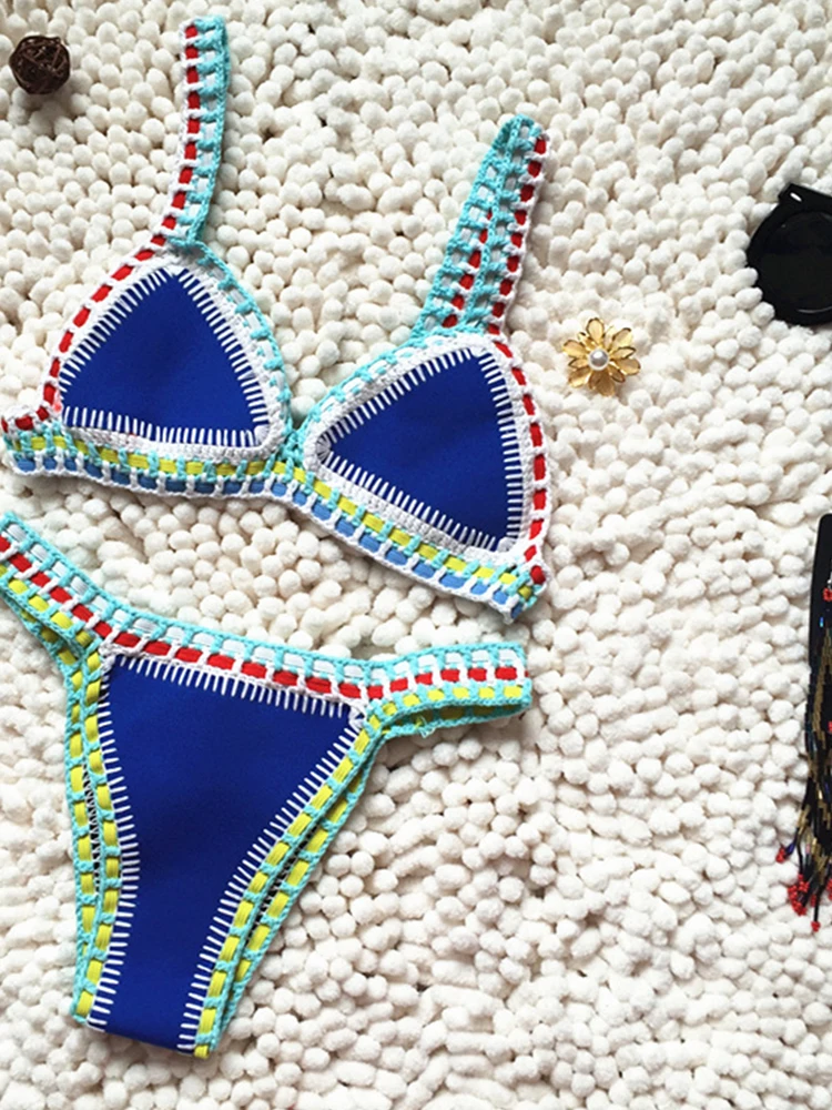 Crochet Swimwear for Female Knitted Swimsuits Neoprene Bikini Beachwear