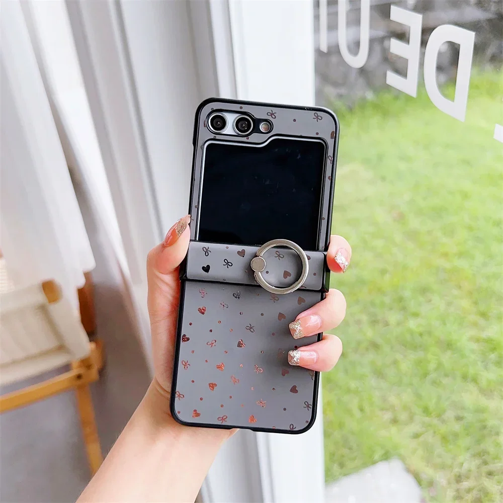 Fashion Ring Holder Phone Case with Heart and Star Pattern - Stand Cover