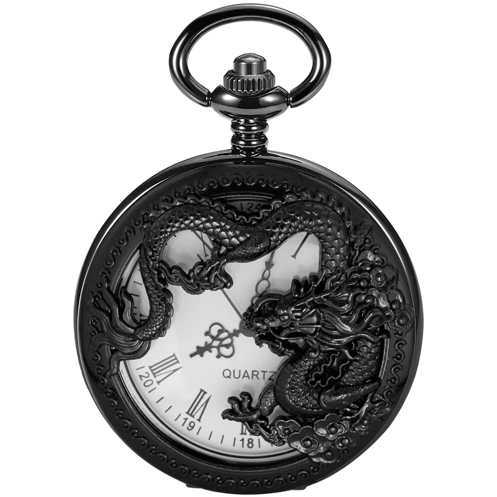 

Flying Dragon Embossed Hollow Digital Quartz Pocket Watch Men's High Quality Necklace Timing Pendant Women's Jewelry Gift Clock