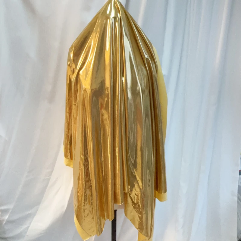 Gold Liquid Metallic Spandex Lame Fabric for Dance Wear Costumes Dresses Leggings Background Decoration Clothing DIY Material