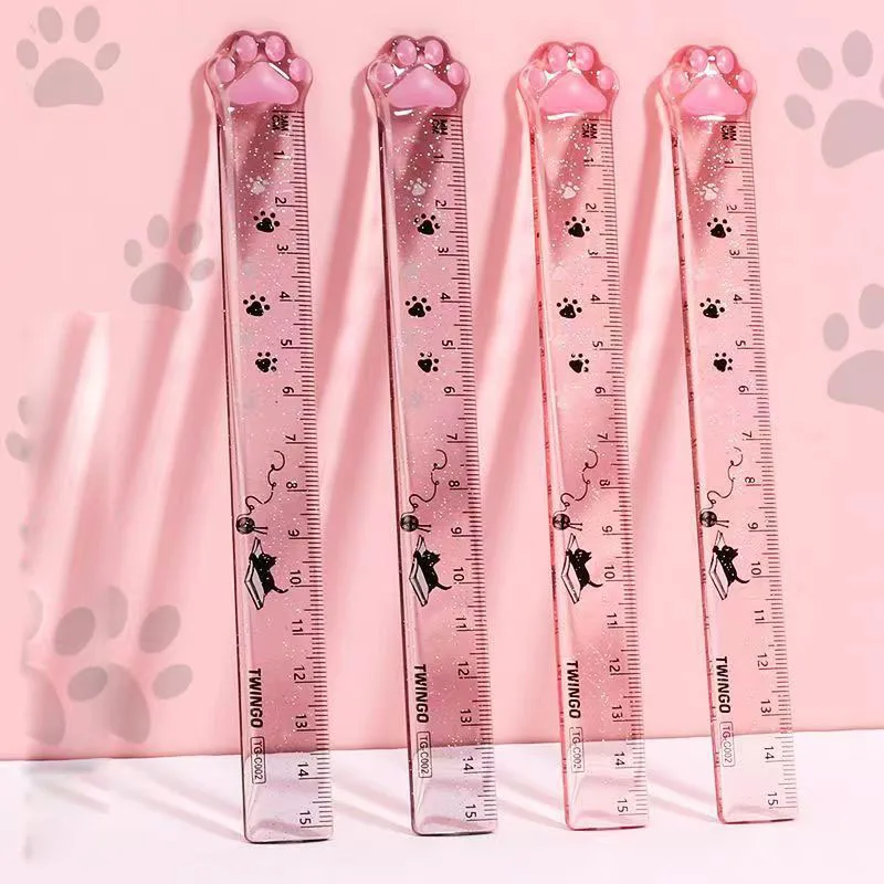 12/36pcs Kawaii Cat Paw Ruler 15 cm Measuring Straight Rulers Drawing Tool Promotional Stationery gift school supplies 15 18 20cm straight ruler transparent rulers kawaii stationery drawing tool measuring tool student school office supplies