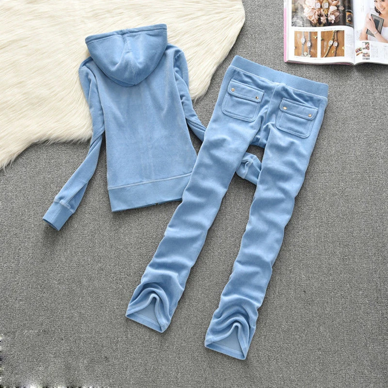 Spring / Fall Women'S Brand Velvet Fabric Tracksuits Y2K Velour Suit Women TrackSuit Hoodies And Straight Leg Pants