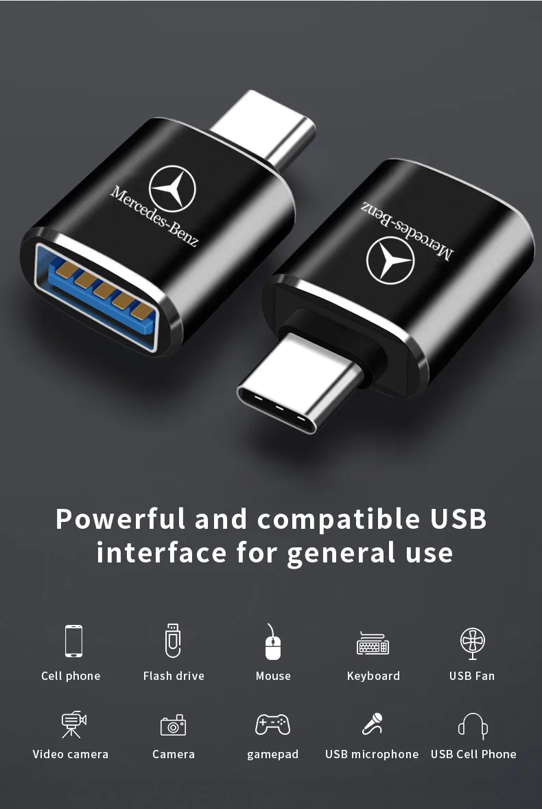 메르세데스 벤츠 A클래스 C200L GLC GLK CLA 차량용 타입-C to USB B/C/E/S 3.0 인터페이스 미니 컨버터 충전 어댑터