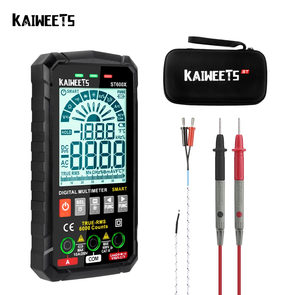 Kaiweets St600X Ture Rms Multimetro Digitale Gamma Automatica Ncv Tester Multimetro Intelligente Ac Dc Capacità Di Tensione Ohm Hz Meter
