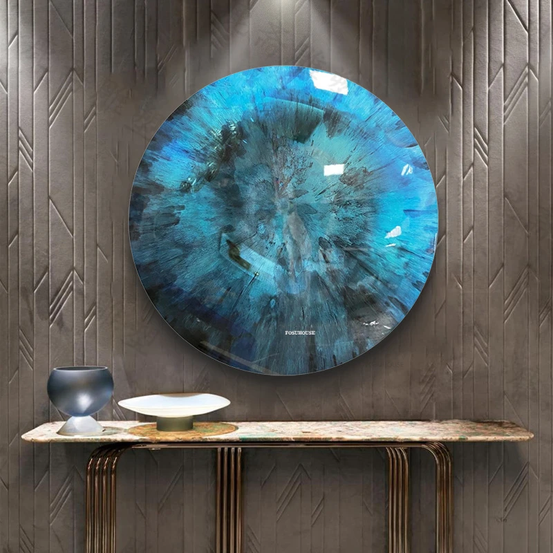 Nordic Home Decor Creative Stainless Steel Round Hangings Concave Convex Mirror Hand-painted Wall Decorations Luxury Art Pendant 4