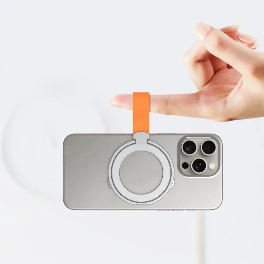 Magnetic Mobile Phone Holde for IPhone 12 13 14 15 Series Ultra Thin Foldable Kickstand with Silicone Finger Loop Strap