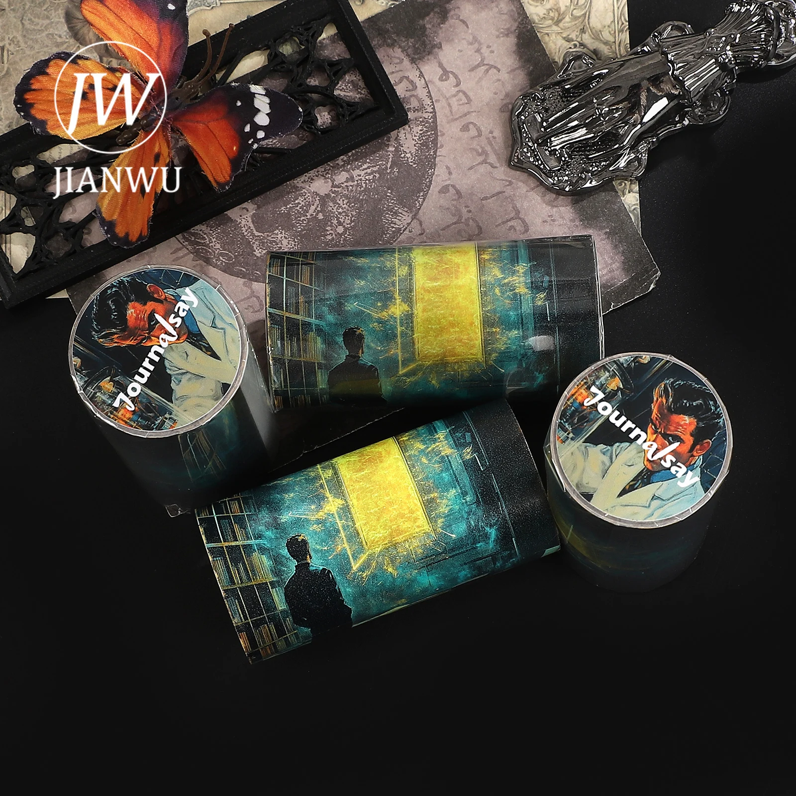 JIANWU 80mm * 205cm 빈티지 미친 과학자 풍경 소재 콜라주 스크랩북킹 와시 테이프 크리 에이 티브 DIY 저널 문구