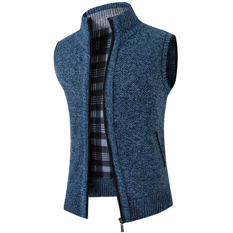 2023 Autumn Winter New Solid Color Fashion Stand Collar Sleeveless Tank Top Man Casual Loose Zipper Pockets Warm Knitting Vest 3