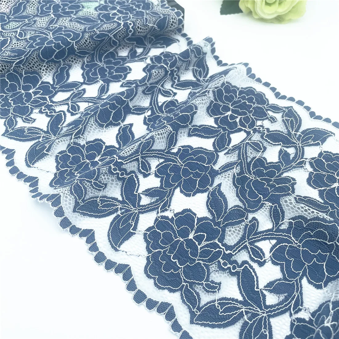 3y/lot Width 23cm Pretty Floral Blue Elastic Lace 4