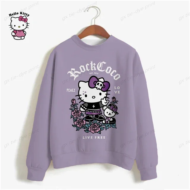 Sudadera de calle para mujer, sudaderas con capucha para mujer, sudaderas con estampado de dibujos animados, sudadera corta con estampado de HELLO KITTY para mujer