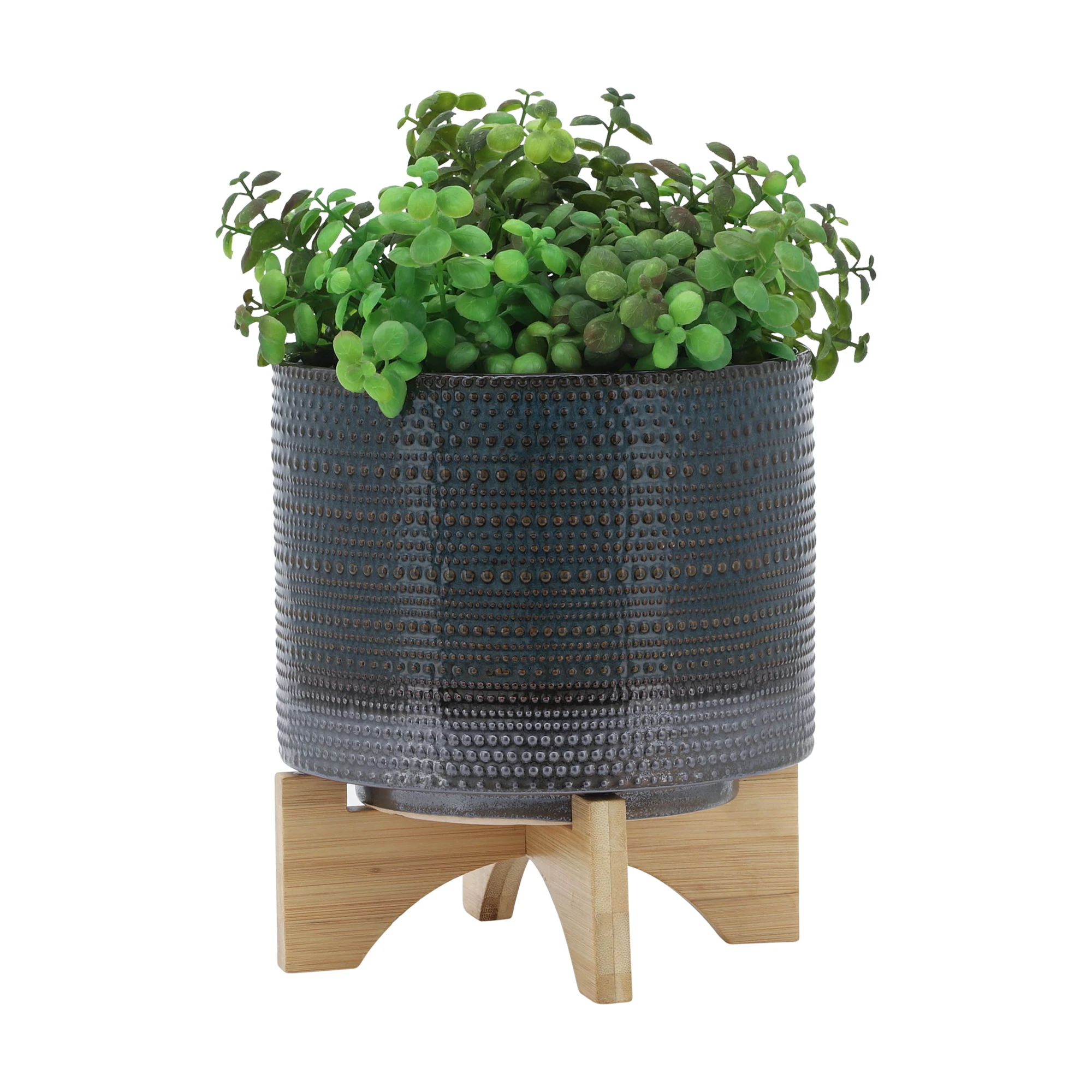 Modern Terrazzo Planter with Wood Legs and Durable Gray Finish