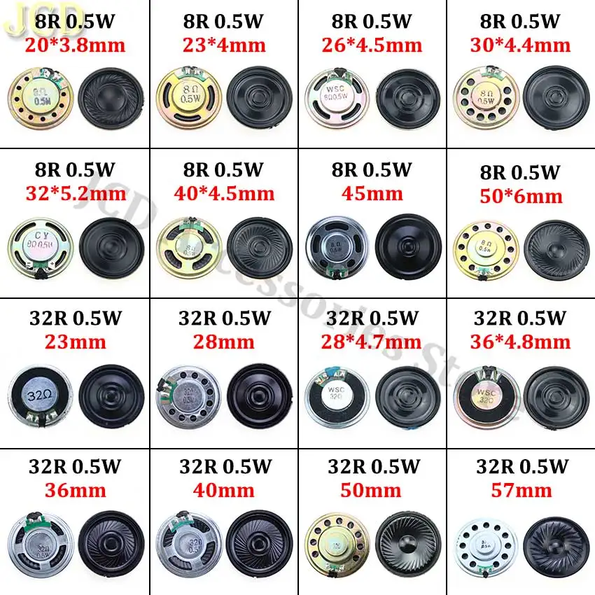 1pcs 8 32 Ohms 0.5W Ultra-thin Audio Speaker Diameter 20/23/26/28/30/32/36/40/45/50mm