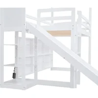 Bunk Beds Twin Size House Loft Bed with Slide, Storage Shelves and Light, Climbing Ramp, Low Loft Bed Frame, Bunk Beds for Kids 2