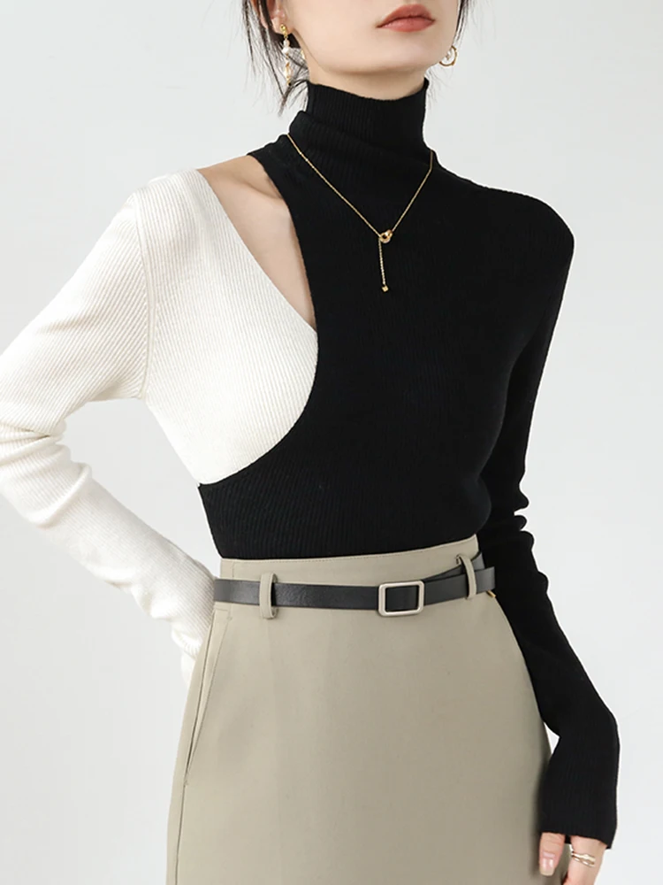 

2023 Knitted Women high Neck Sweater Sexy Off Shoulder Pullovers Turtleneck Autumn Winter Basic Women Sweaters Slim Fit Tops