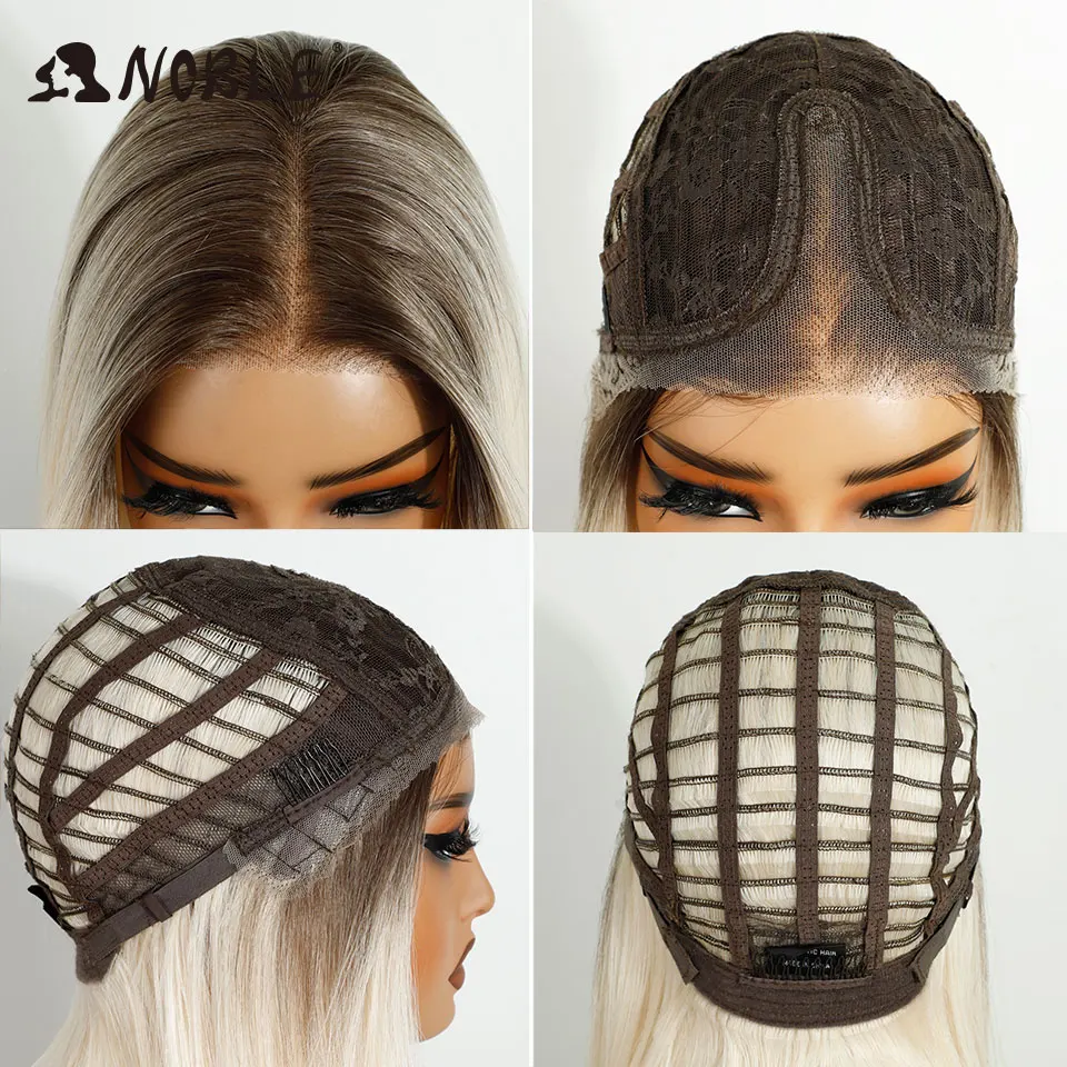 Noble Synthetic Lace Front Wigs For Women 12 Inch Cosplay Short Bob Lace Wig With Bangs Pre Plucked Pre-Cut White Lace Wig