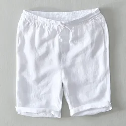 Pure Linen Shorts Men 2024 Summer New Fashion Solid White Loose Holiday Shorts Man Casual Shorts