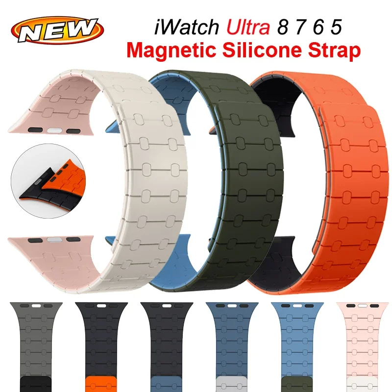 

Magnetic Silicone Link Strap For Apple Watch Band 45mm 44mm 42mm 38mm 40mm 41mm Bracelet Correa Loop For iWatch 8 Ultra 49mm SE