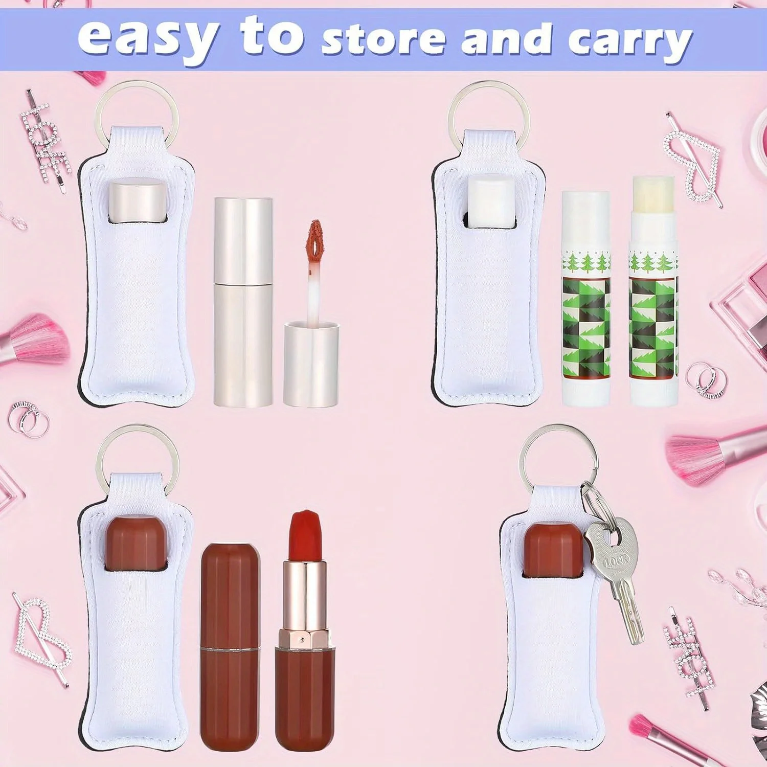 10pcs DIY Sublimation Lipstick Sleeve Keychains, Blank Lipstick Holder, Protective Lipstick Cases for Women's Ornament Supplies 3
