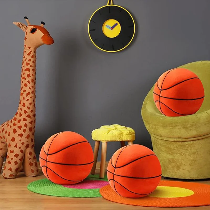 Plush Basketball Soft Stuffed Basketball Pillow Plush Sports Throw Pillows Gifts for Kids Teen Boys Room Bedroom Decorations