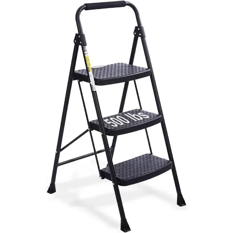 3 Step Ladder Folding Steps Stool Wide Anti-Slip Pedal Lightweight 500lbs Ladders for Adults folding step stool