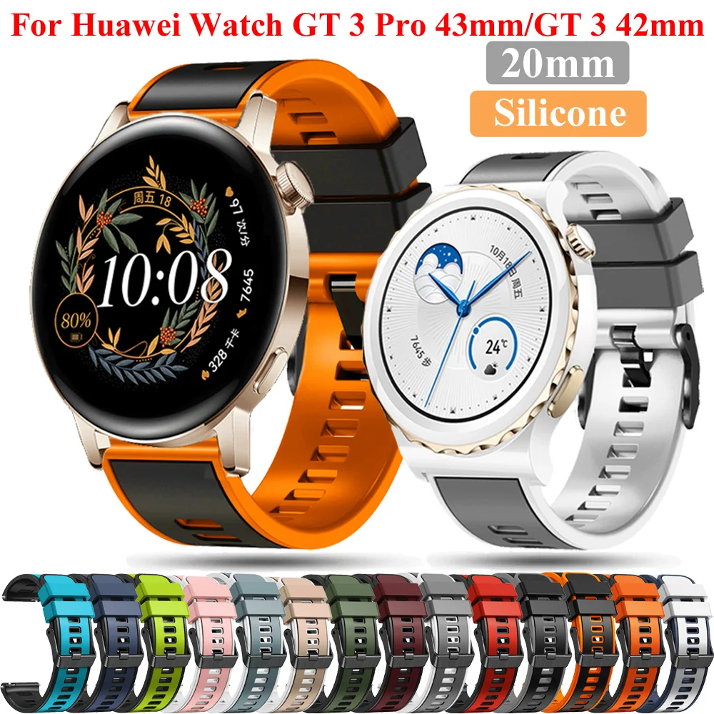 

Ремешок силиконовый для смарт-часов Huawei Watch GT 3 Pro, спортивный сменный Браслет для часов GT3 42 мм, аксессуары, 20 мм, 43 мм