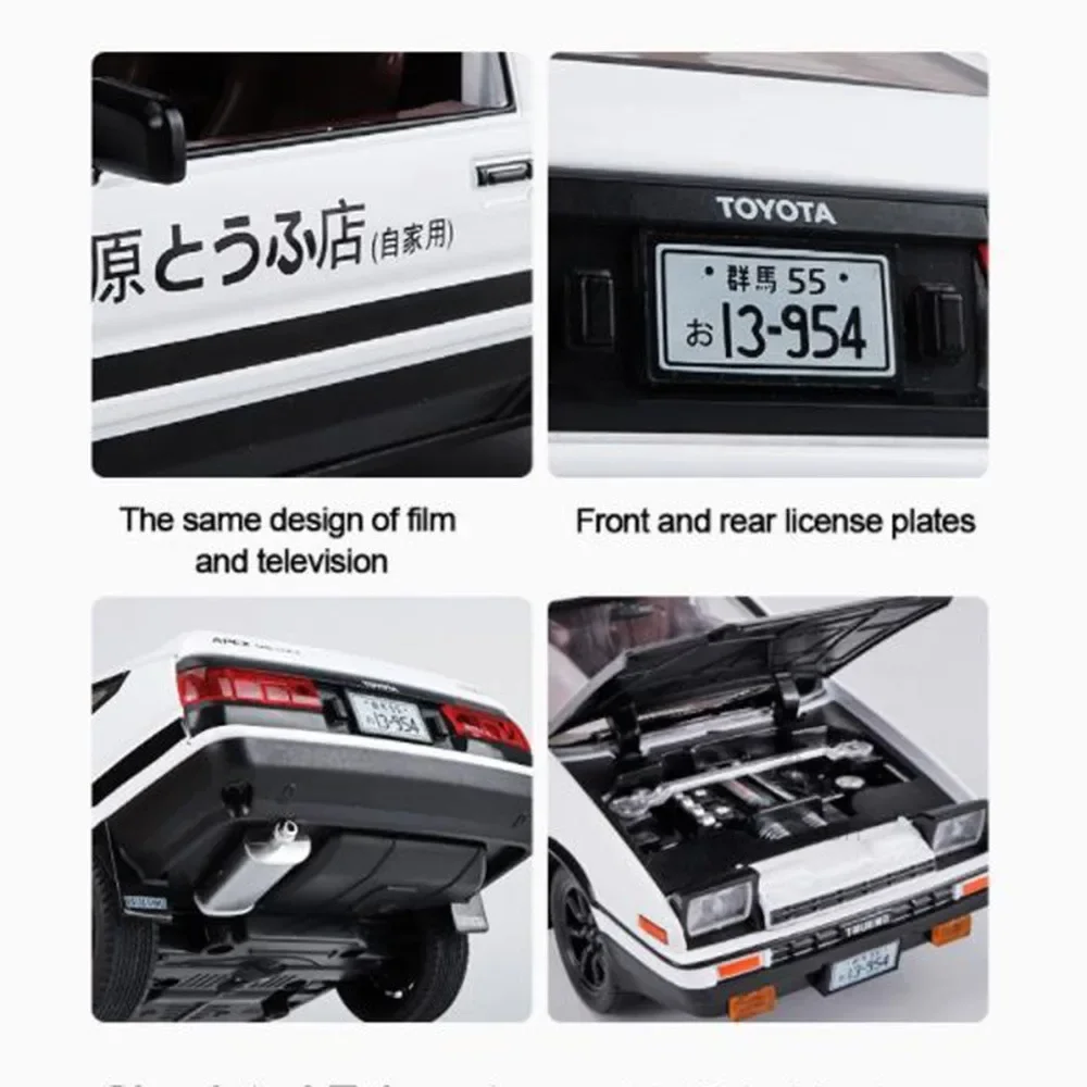 1:24 Initial D Toyota Trueno AE86 Alloy Diecast Car Model Sports Car Toys For Kids Adults Pull Back Vehicles Toy Cars Black Hood 3