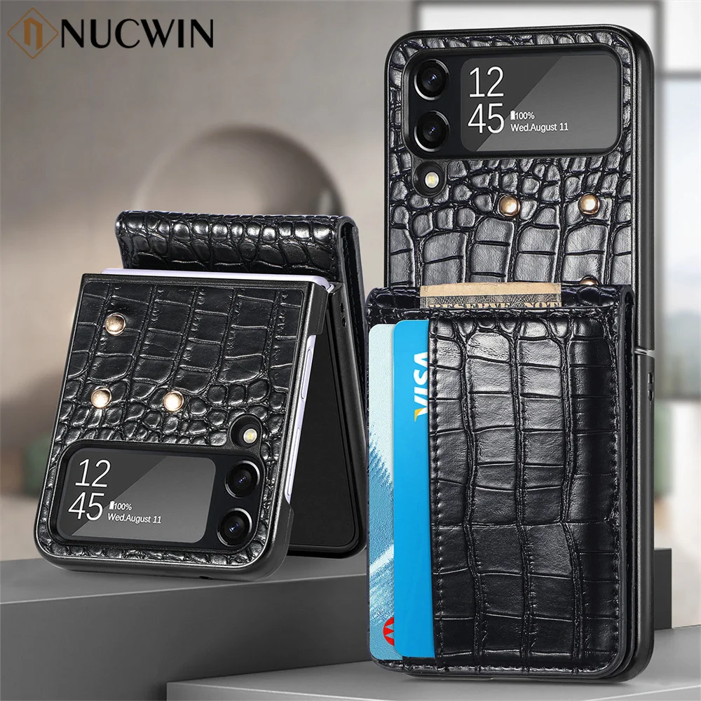 Shockproof Thin Card Slot Leather Case for Samsung Galaxy Z Flip 5 3 Flip5  Flip4 Flip 4 2 Flip2 Flip3 5G Protective Phone Cover - AliExpress