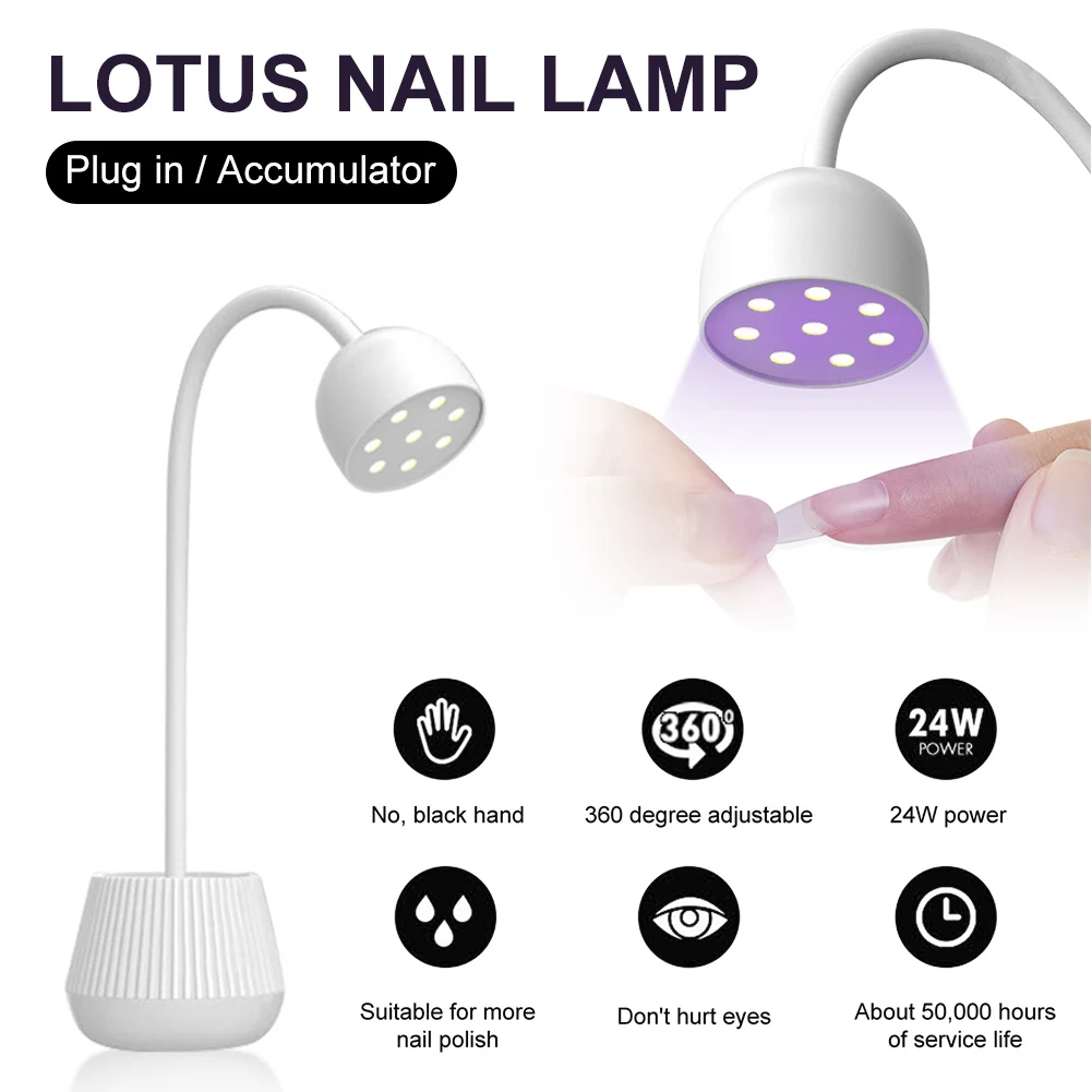 

Lotus Mini Nail Lamp UV/LED Nail Drying Lamp 8 Light Beads Fast Drying Rotatable Head Nail Polish Glue Dryer