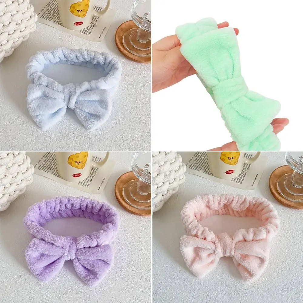 

Coral Fleece Hair Band Beauty Knot Soft Bow Shower Headband Fluffy Bowknot Make Up Hairband Women