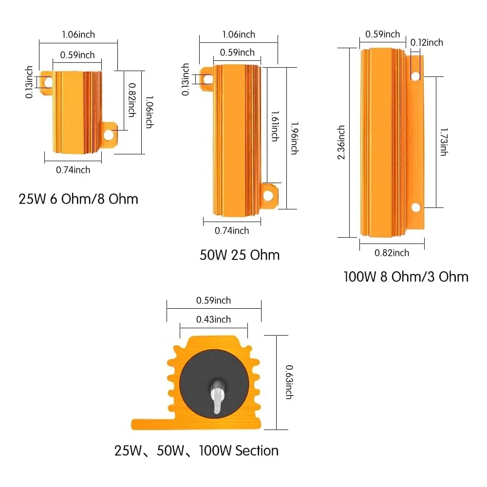 Wirewound Resistor 10W 25W 50W 100W Aluminum Power 0.1-1K ohm 2PCS