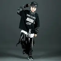 Vêtements Hip Hop pour enfants, sweat à capuche vert surdimensionné, streetwear, short cargo noir pour filles et garçons, costume de danse jazz, mode 2